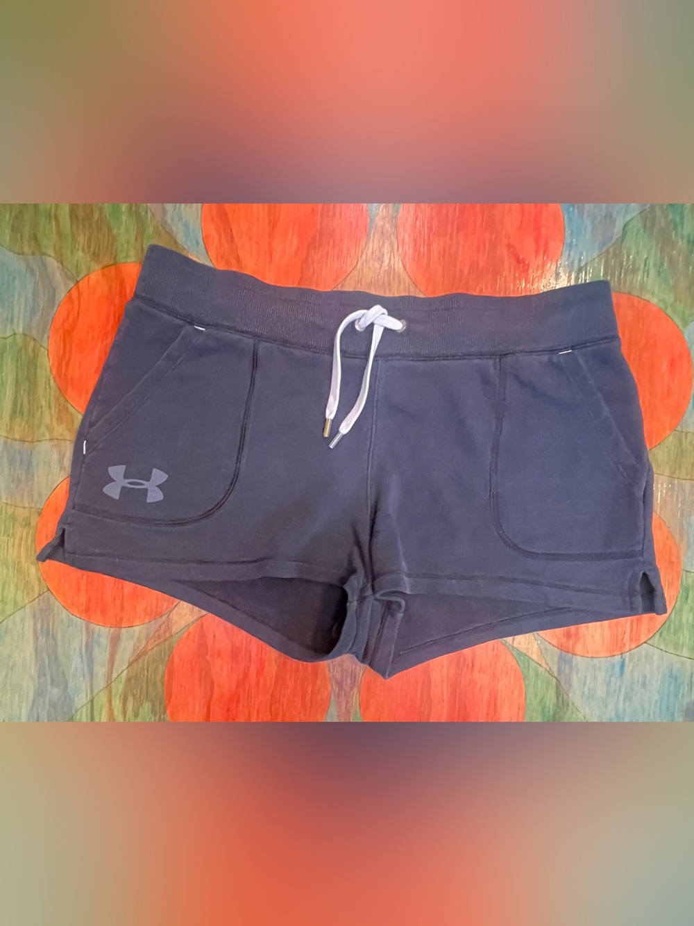 Under Armour BlackAthletic Shorts Cotton Blend Drawstring Pockets Womens Sports